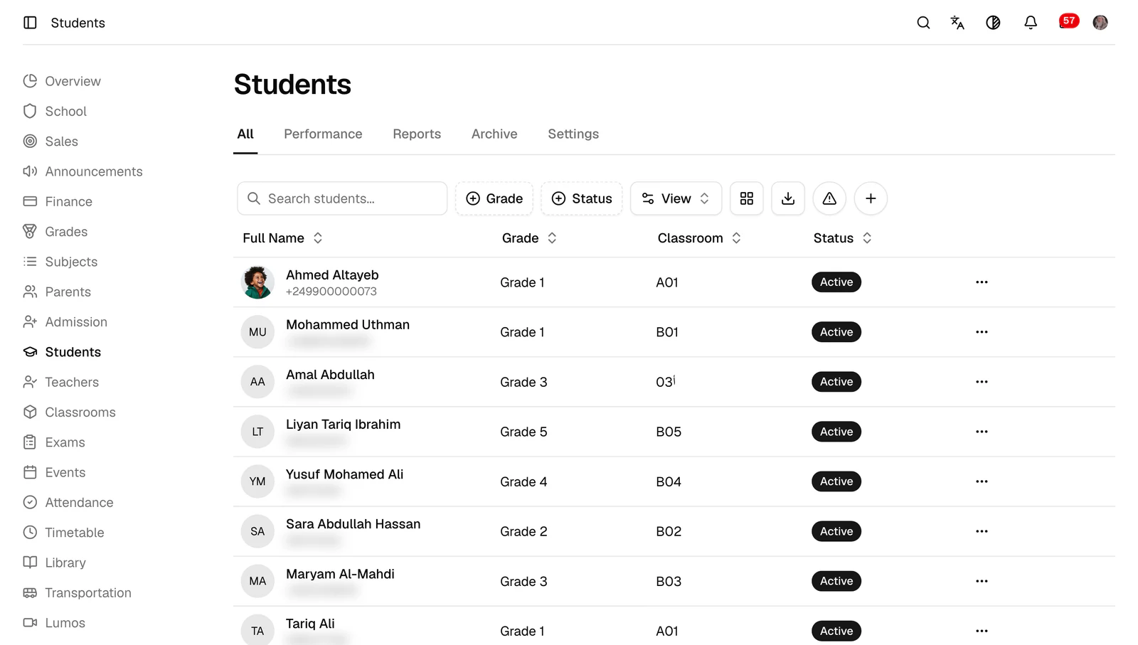 The student created, with their login