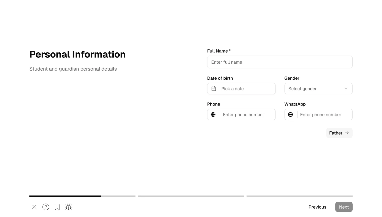 The personal details step