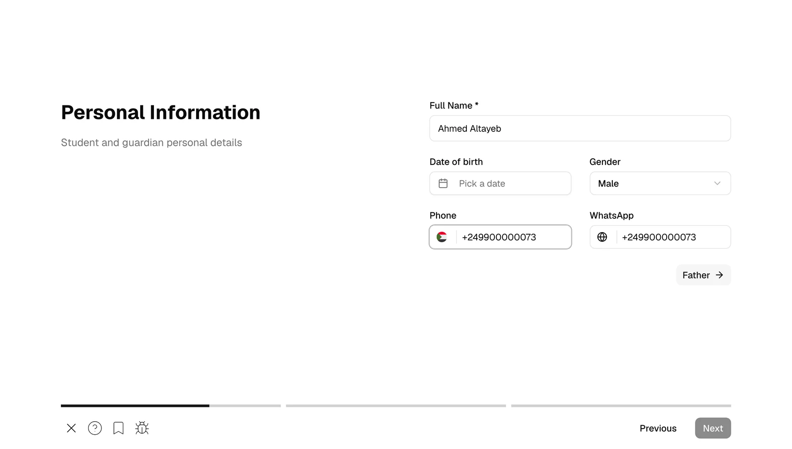 Personal details filled in