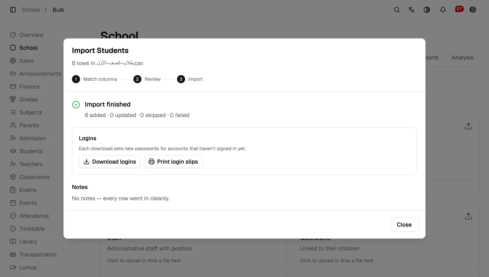 Students imported, with their logins