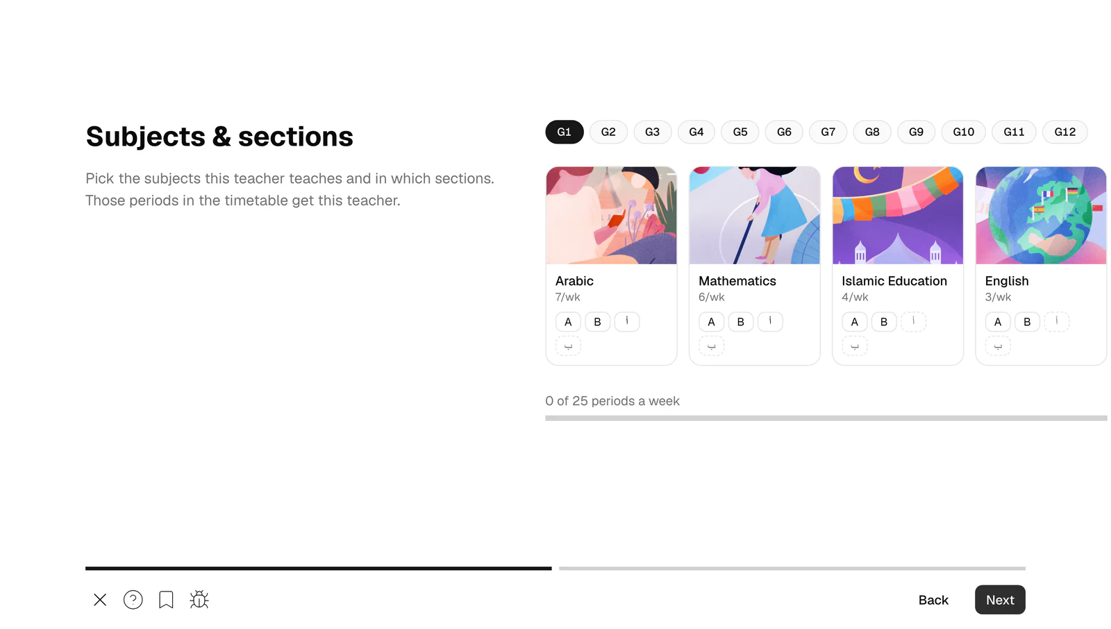 The expertise and subjects step